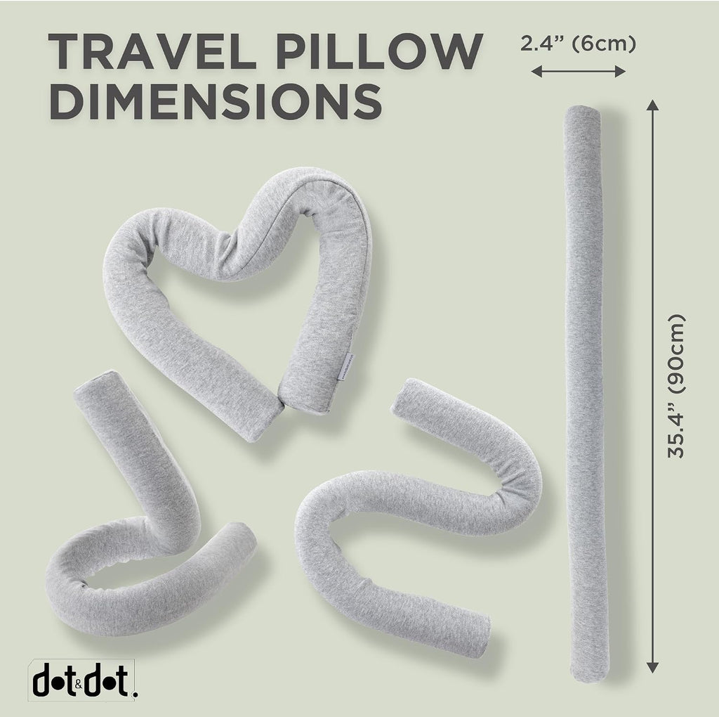 Dot&Dot Twist Memory Foam Travel Pillow for Neck, Chin, Lumbar and Leg Support - Cotton Cover Snap Closure Grey Cotton Grey