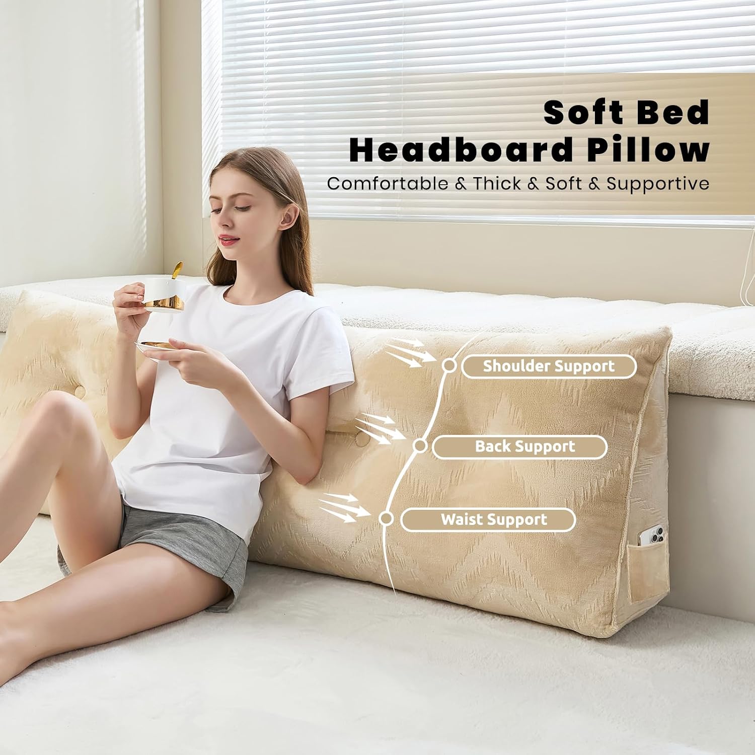 Zelladorra Headboard Pillow for Bed, Triangular Wedge Pillow Headboard Soft Support While Reading and Resting, Bed Bolster Cushion…