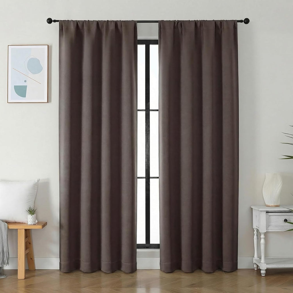Simplebrand Ava Chocolate Blackout Curtains for Bedroom 84 Inch Length 2 Panels Set, Solid Thermal Insulated Privacy Nursery Window Treatme…