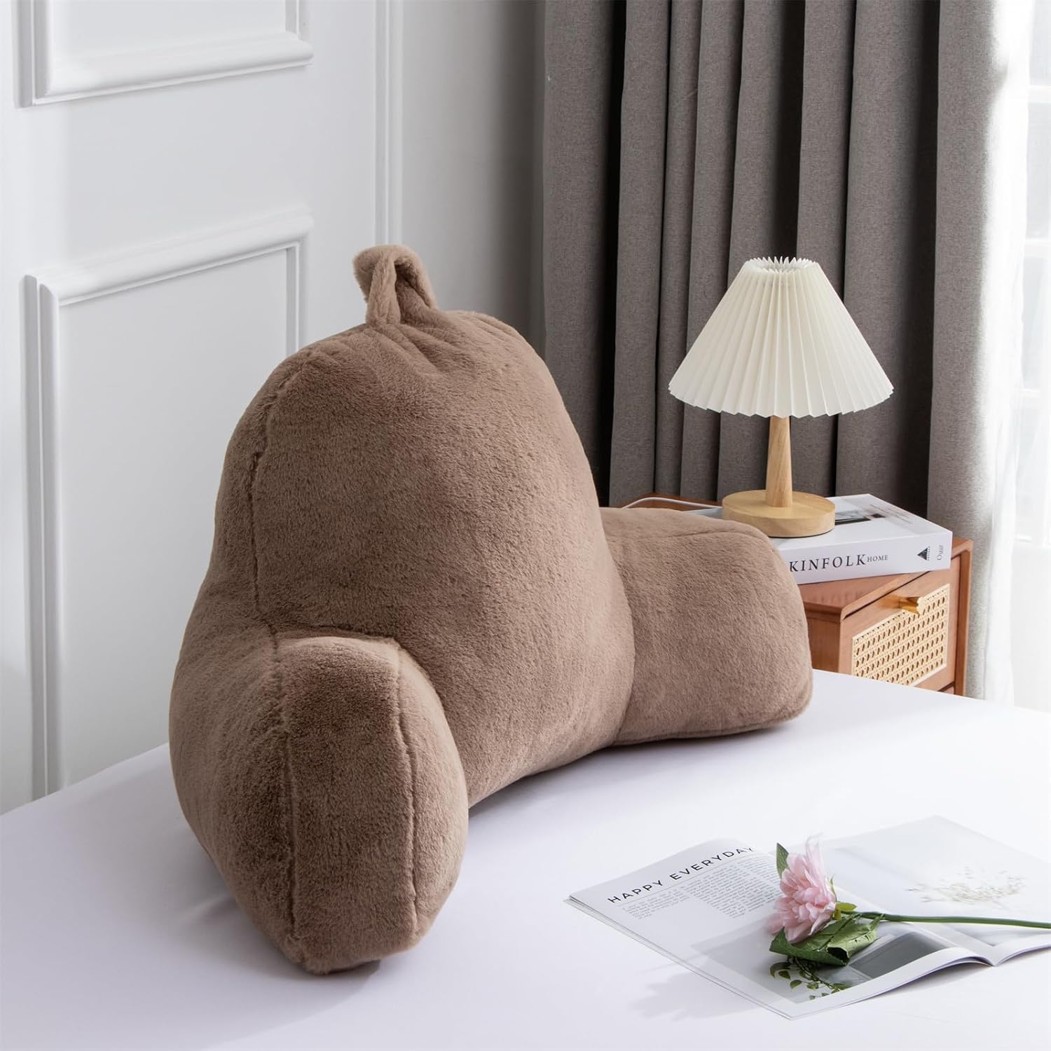 Aimuan Reading Pillow Bed Rest Pillow with Arms Rabbit Fur Cushion for Adults Teens Incline Rest Sitting up & Sleeping Snoring Pillow…