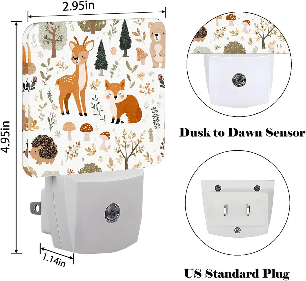 Cute Forest Animals Night Light, Deer and Fox Plug Into Wall with Dusk to Dawn Light Sensors, Warm Nightlights for Bedroom, Bathroom…