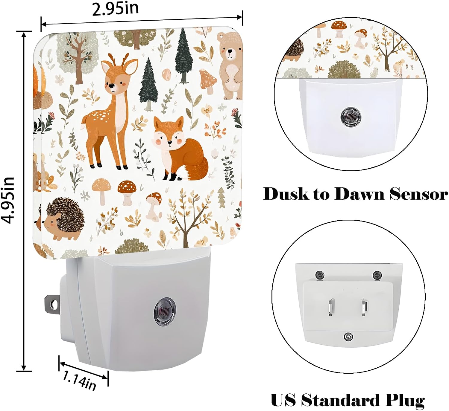 Cute Forest Animals Night Light, Deer and Fox Plug Into Wall with Dusk to Dawn Light Sensors, Warm Nightlights for Bedroom, Bathroom…