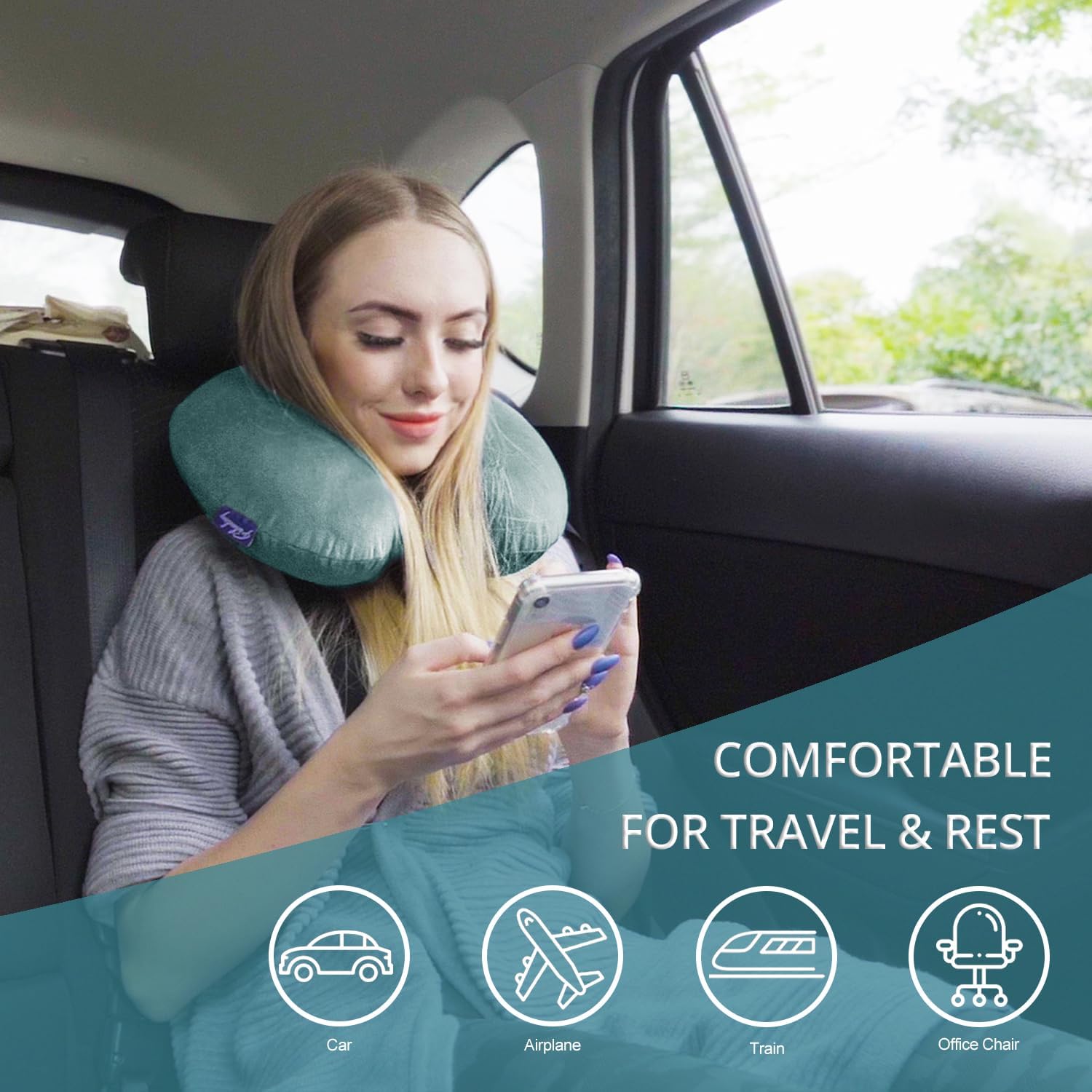 Fabuday Travel Pillow Memory Foam for Airplanes - Neck Pillow for Traveling, Car, Home, Flight Pillow for Sleeping with Attachable Snap Str…