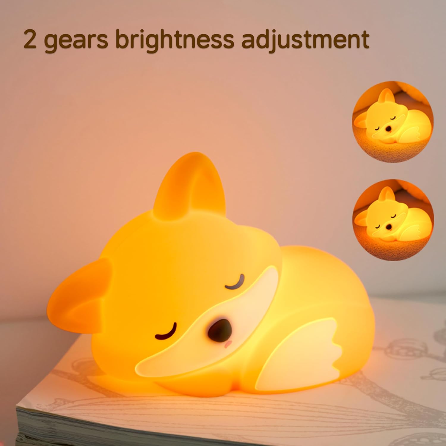 Led Cute Fox Night Light, 2 Levels Dimmable Timer Nursery Nightlight for Kids, Rechargeable Touch Bedside Lamp, Used for Camping Party…
