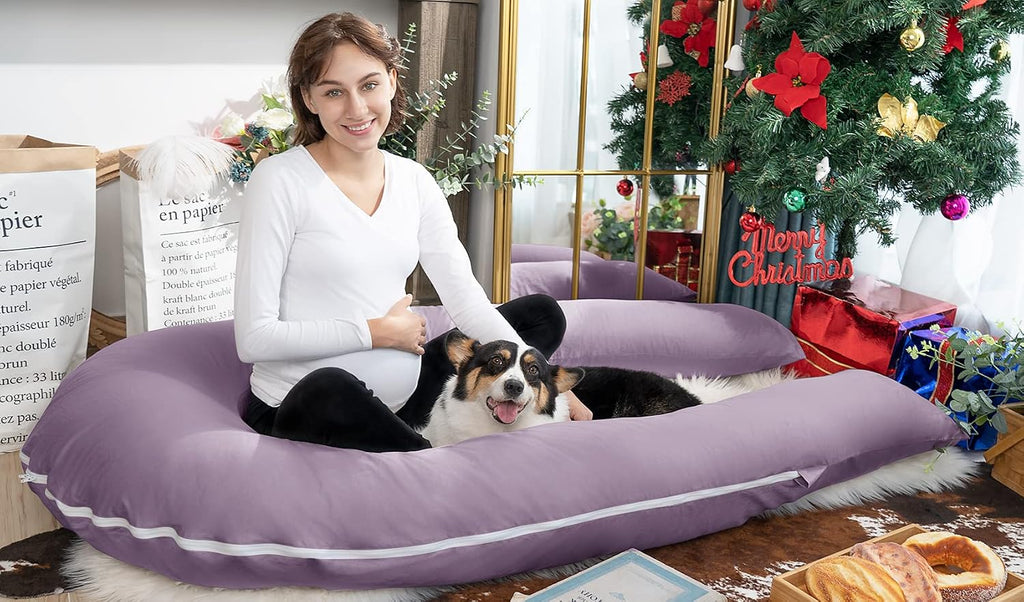 Meiz U Shaped Pregnancy Pillows for Sleeping, 65" Maternity Pillow for Full Body Support, Cooling Pregnancy Pillow with Jersey Cover, Purpl…
