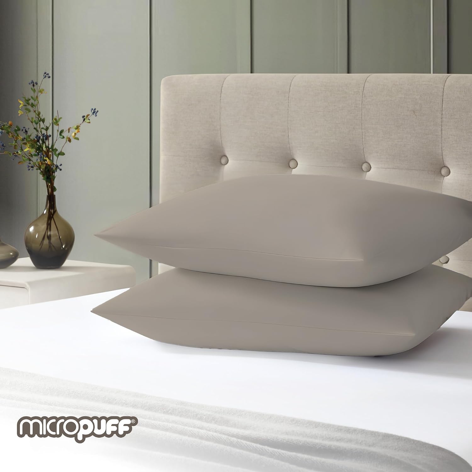 Micropuff King Size Pillow Cases, Open End - 2 Pack - Soft and Breathable Hypoallergenic Pillow Cover. Pillowcase Protects Against…