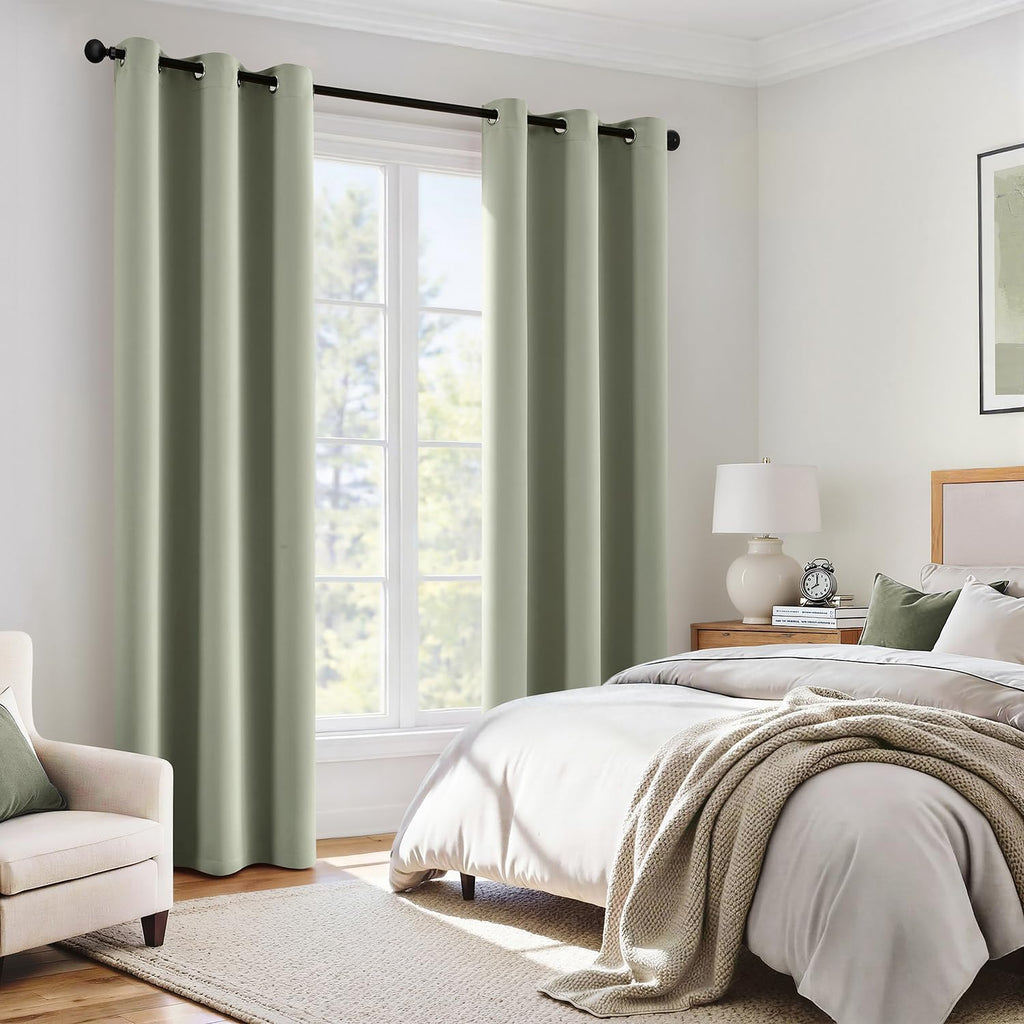 Miulee Sage Green 100% Blackout Curtains for Bedroom 96 Inch Long, 2 Thick Layers Thermal Insulated Window Curtains with Black Liner, Noise…