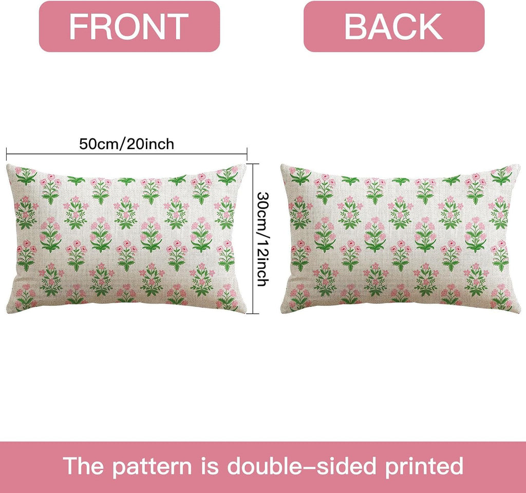 OTOSTAR Floral Print Pillow Covers 12x20 Inch Pack of 2 Double-Sided Pink Green Flower Lumbar Throw Pillow Covers Farmhouse Rustic…