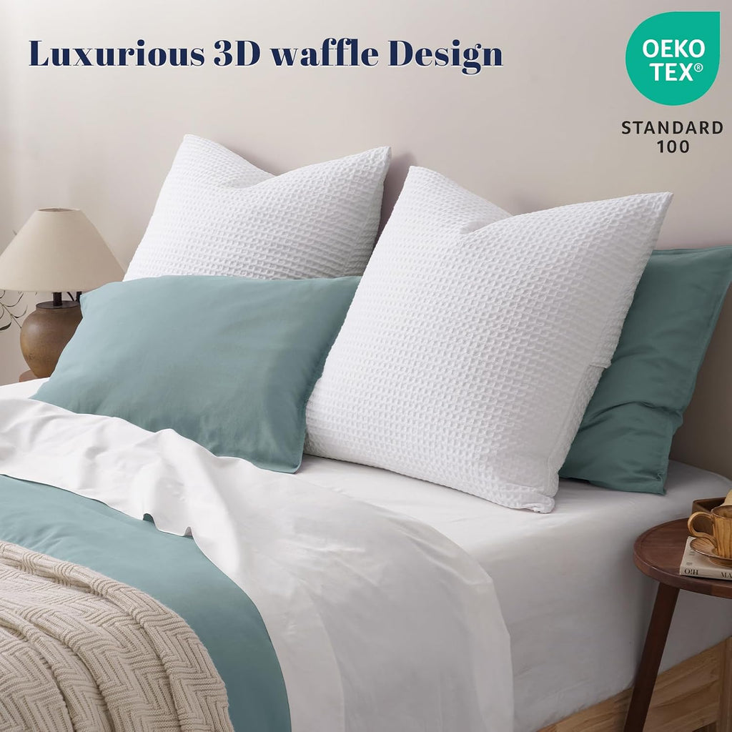 Phf Ultra Soft Waffle Weave Euro Shams Pillow Covers, No Filling, 2 Pack 26" x 26" Bed Cushion Covers, Breathable & Skin-Friendly Bed Pillo…
