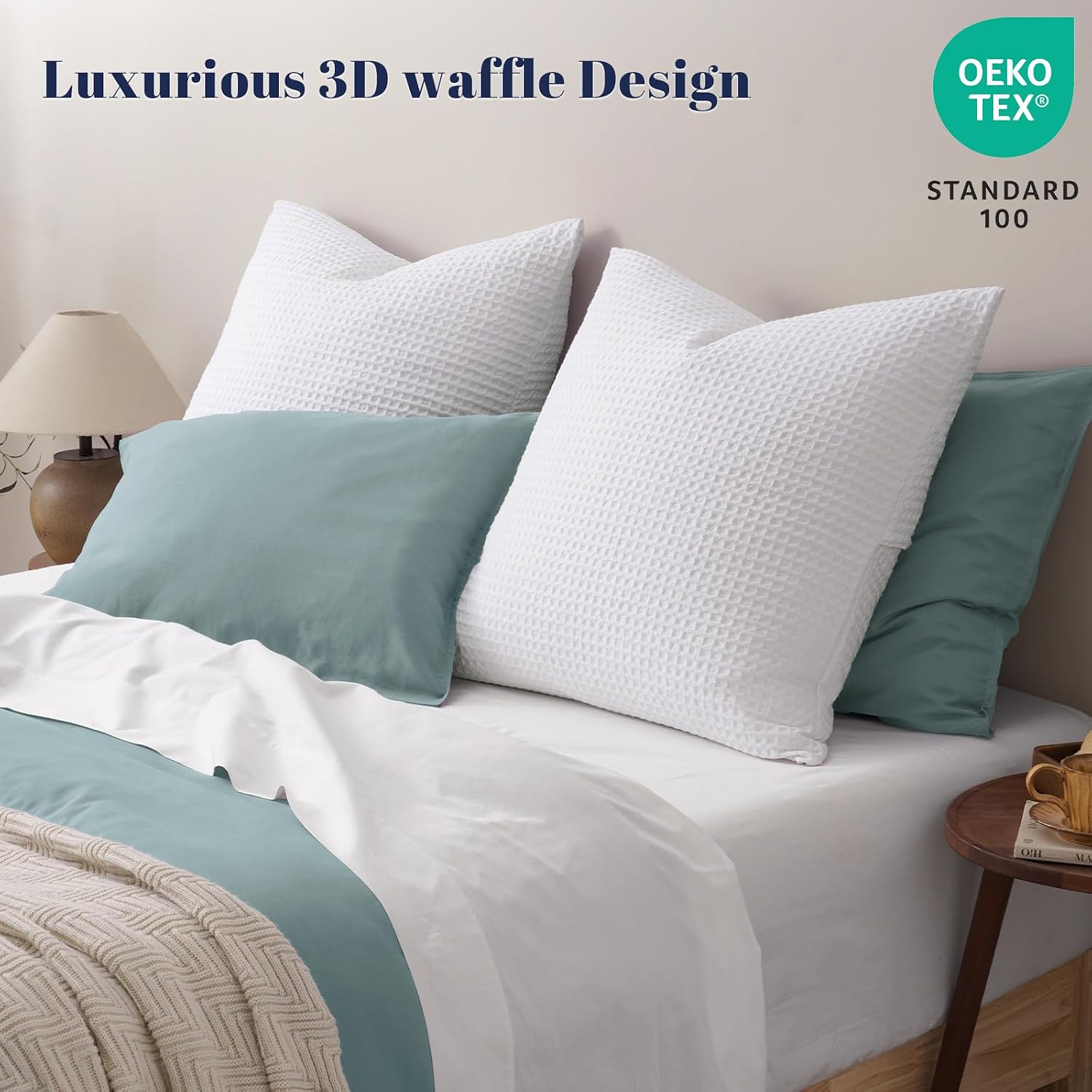 Phf Ultra Soft Waffle Weave Euro Shams Pillow Covers, No Filling, 2 Pack 26" x 26" Bed Cushion Covers, Breathable & Skin-Friendly Bed Pillo…