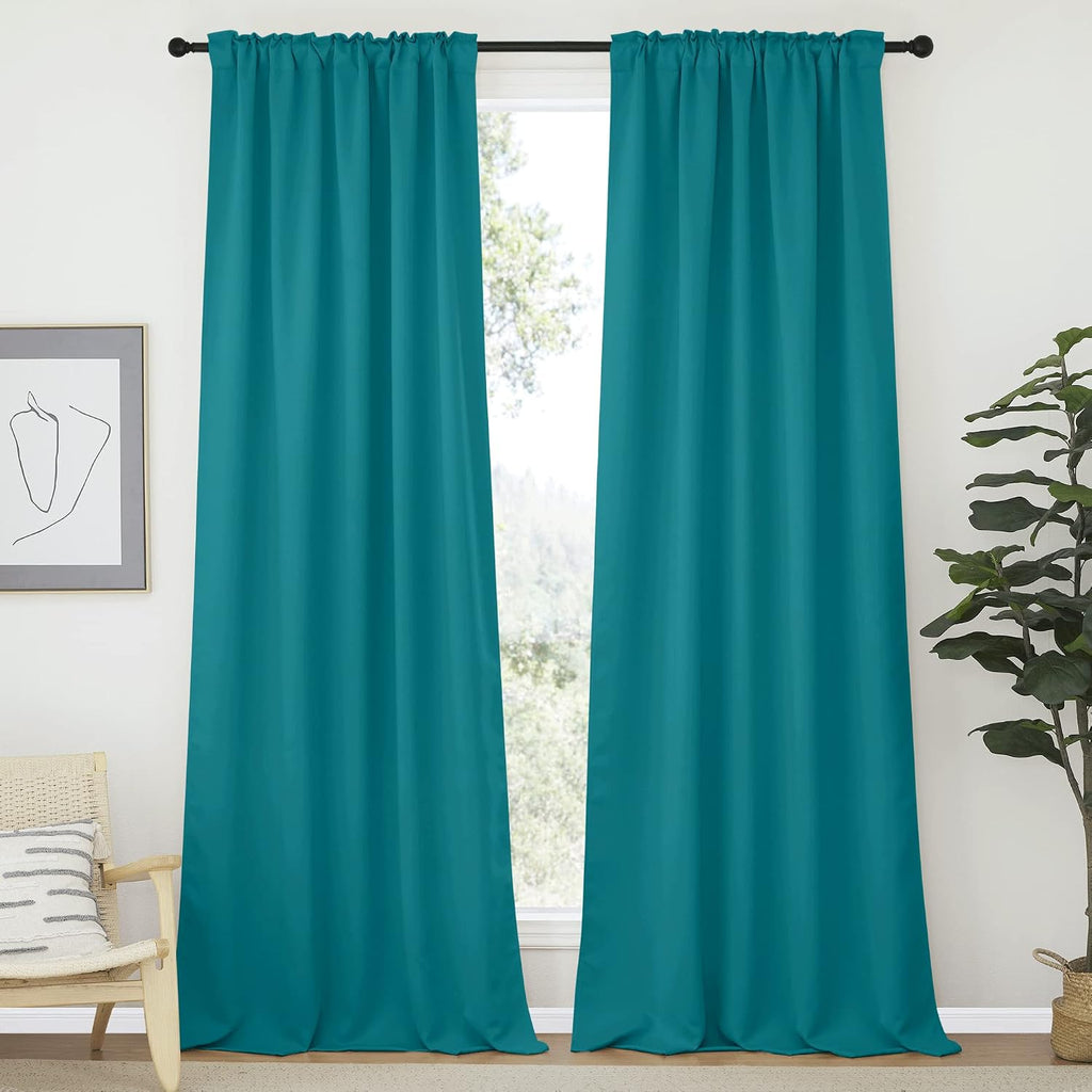 Nicetown Living Room Curtain Panels - (Peacock Teal Color) W52 x L108, 2 PCs, Back Tab/Rod Pocket Room Darkening Window Treatment Draperies…