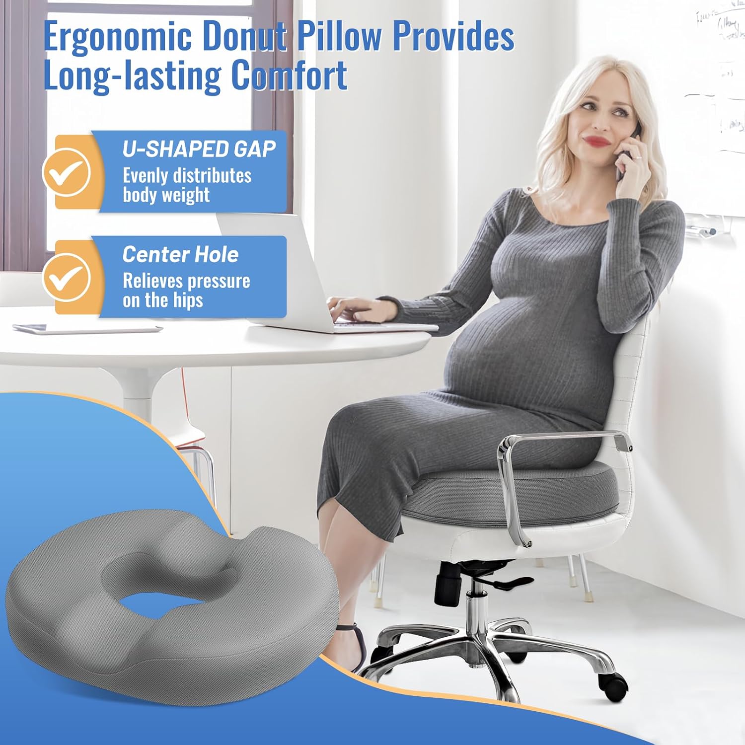 CloudBliss Donut Pillow Seat Cushion Chair Pad for Tailbone and Hemorrhoids, Memory Foam Seat Chair Cushion for Men and Women for Home & Of…