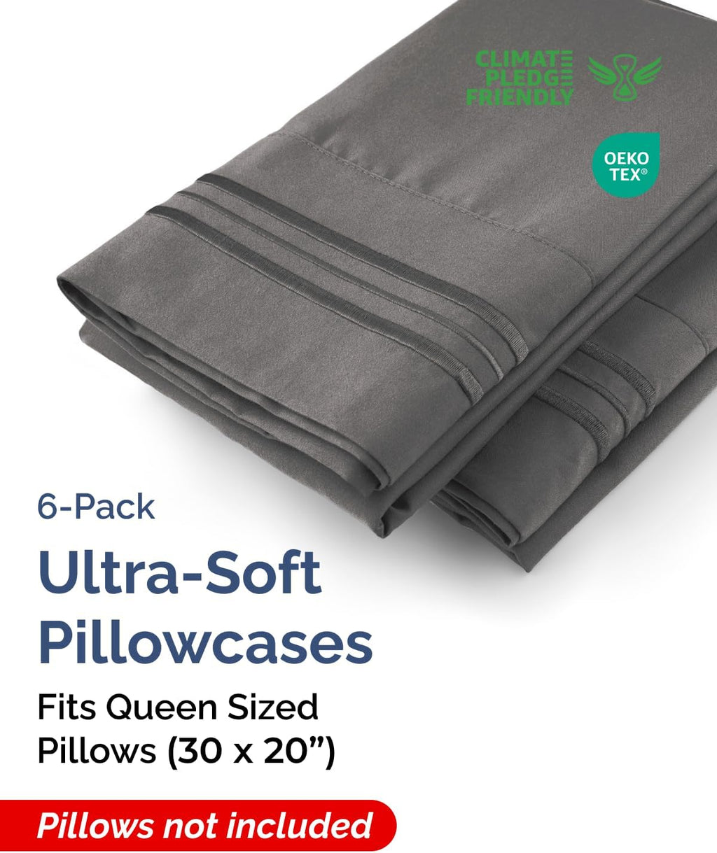 Queen Pillow Cases Set of 6 - Ultra Soft Hotel Quality Pillowcase Covers - Comfy, Cozy & Wrinkle Free - Shrink, Stain & Fade Resistant…