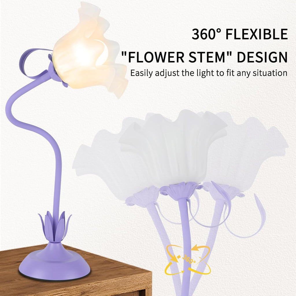 Cute Flower Desk Lamp, 3 Color Temperature Table Lamp with LED Bulb, Vintage Bedside Lamps, Reading Lamps with Soft Light for Bedroom…