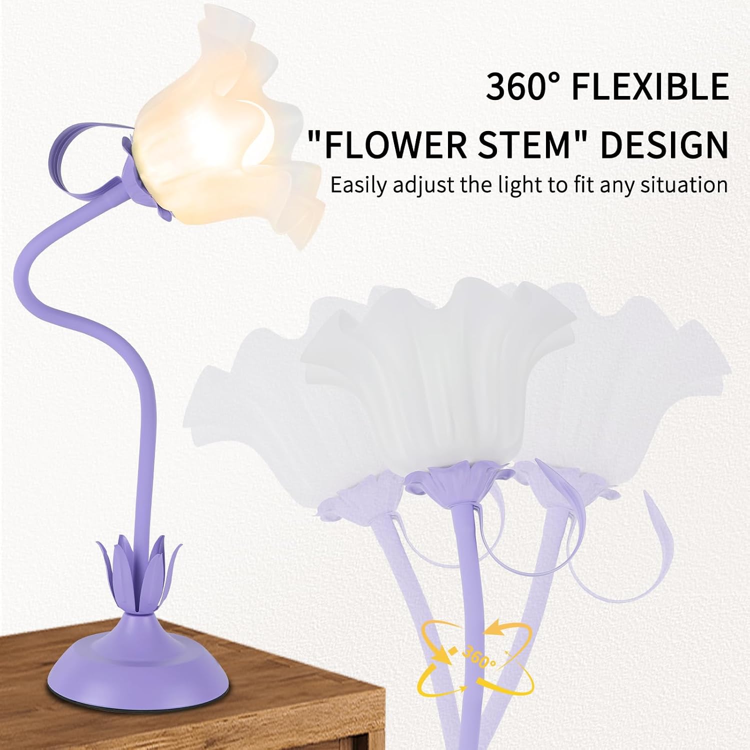 Cute Flower Desk Lamp, 3 Color Temperature Table Lamp with LED Bulb, Vintage Bedside Lamps, Reading Lamps with Soft Light for Bedroom…