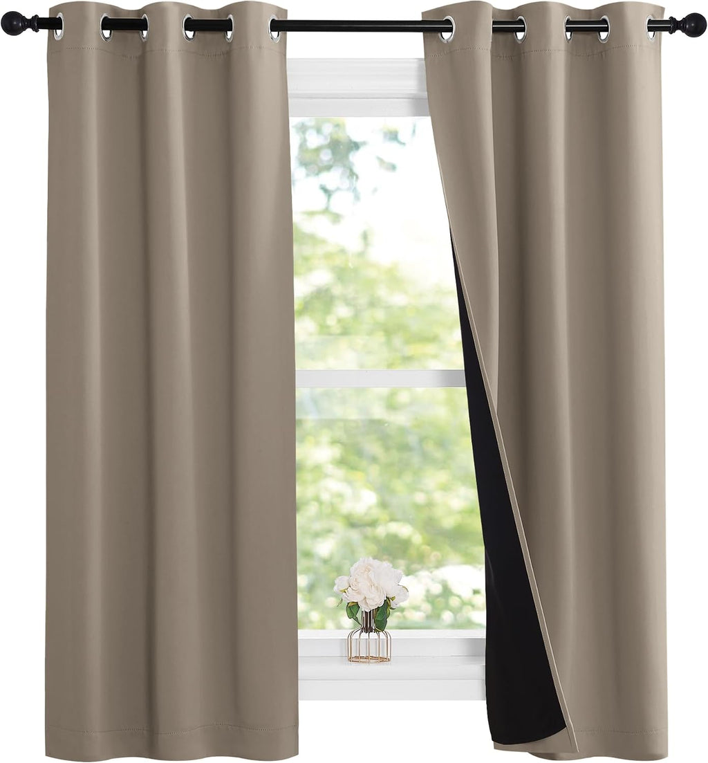 Nicetown Taupe Full Shade Curtain Panels, 37" Wide x 70" Long, Taupe, Pair of Thermal Insulated & Energy Efficiency Blackout Curtains for L…