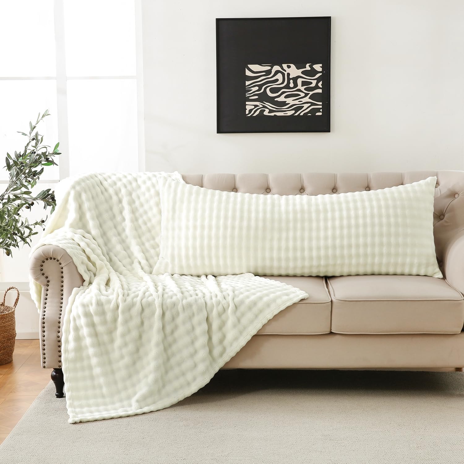 Sochow Decorative Body Pillow Cover 20x54 Inches, Super Soft and Cozy Bubble Textured Fleece Long Body Pillowcase with Zipper Closure,1 Pac…