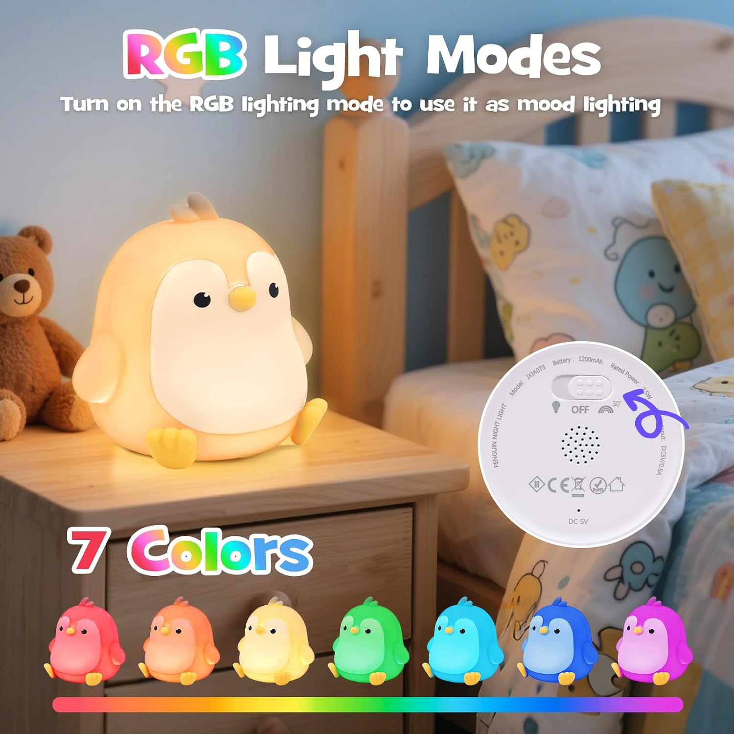 Squishy Penguin Night Light with RGB Mode Cute Chubby Penguin Light 3 Brightness Adjustable Nursery Breastfeeding Nightlight Rechargeable…