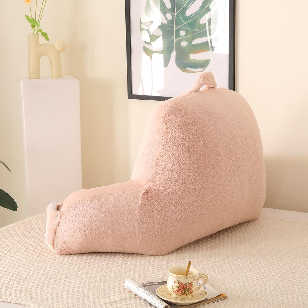 Pajeo Aesthetic Reading Pillow for Bed, Soft Faux Fur Sitting Pillow with Arms for Gaming & Lounging, Oeko-TEX Certified Plush Backrest Pillo…
