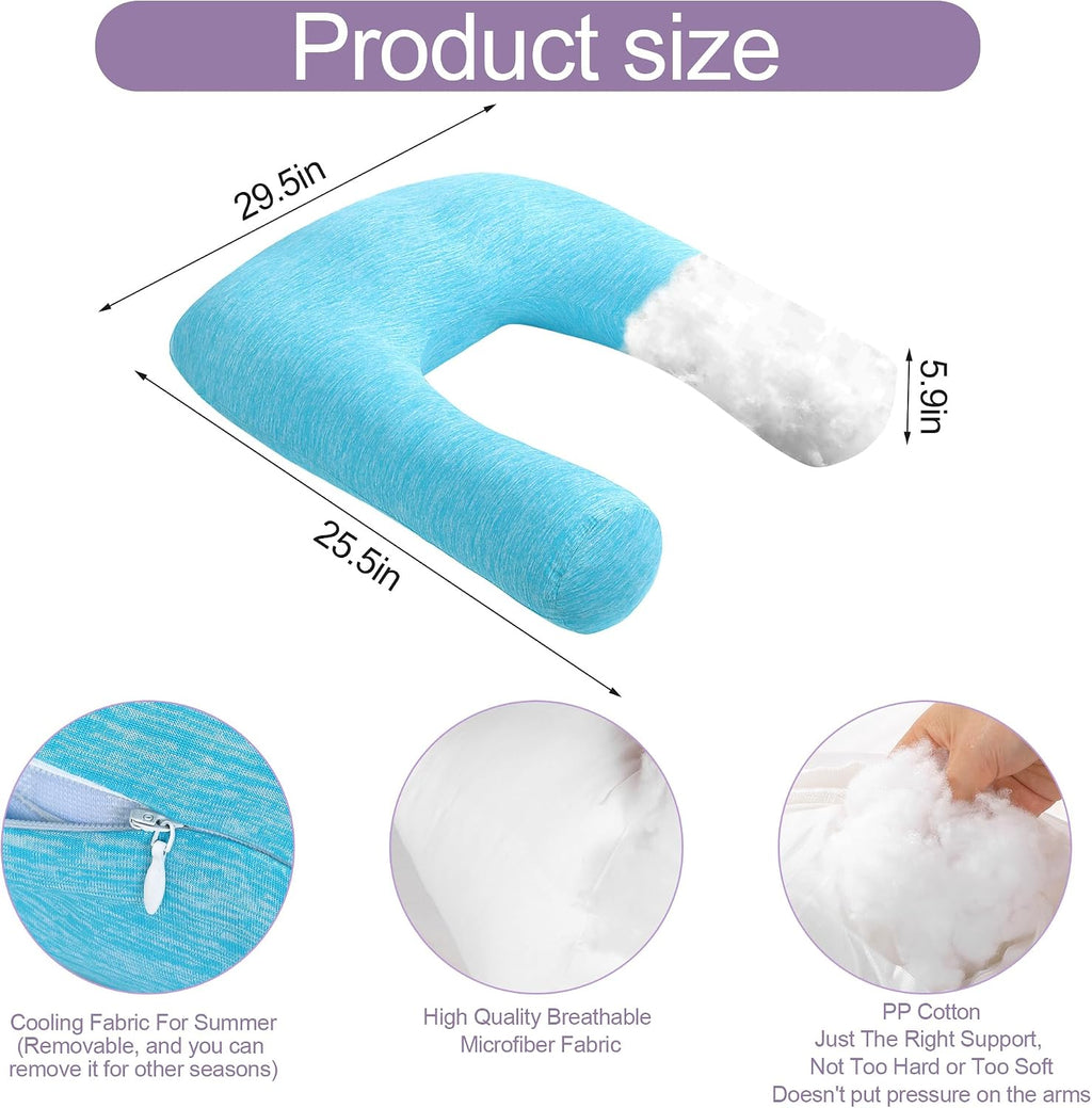 Hombys Cooling U Shaped Pillow for Neck, Contour Shoulder Pillow for Side Sleepers, Ergonomic Body Pillows for Adults, Hug Pillow with Wash…