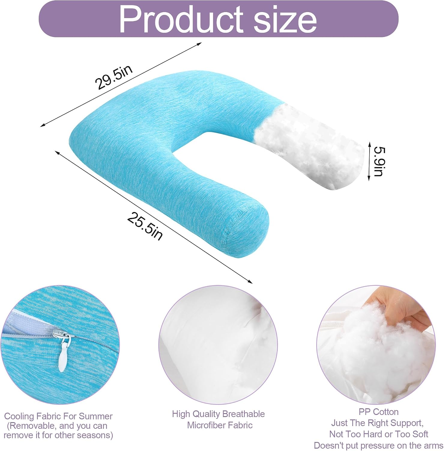Hombys Cooling U Shaped Pillow for Neck, Contour Shoulder Pillow for Side Sleepers, Ergonomic Body Pillows for Adults, Hug Pillow with Wash…