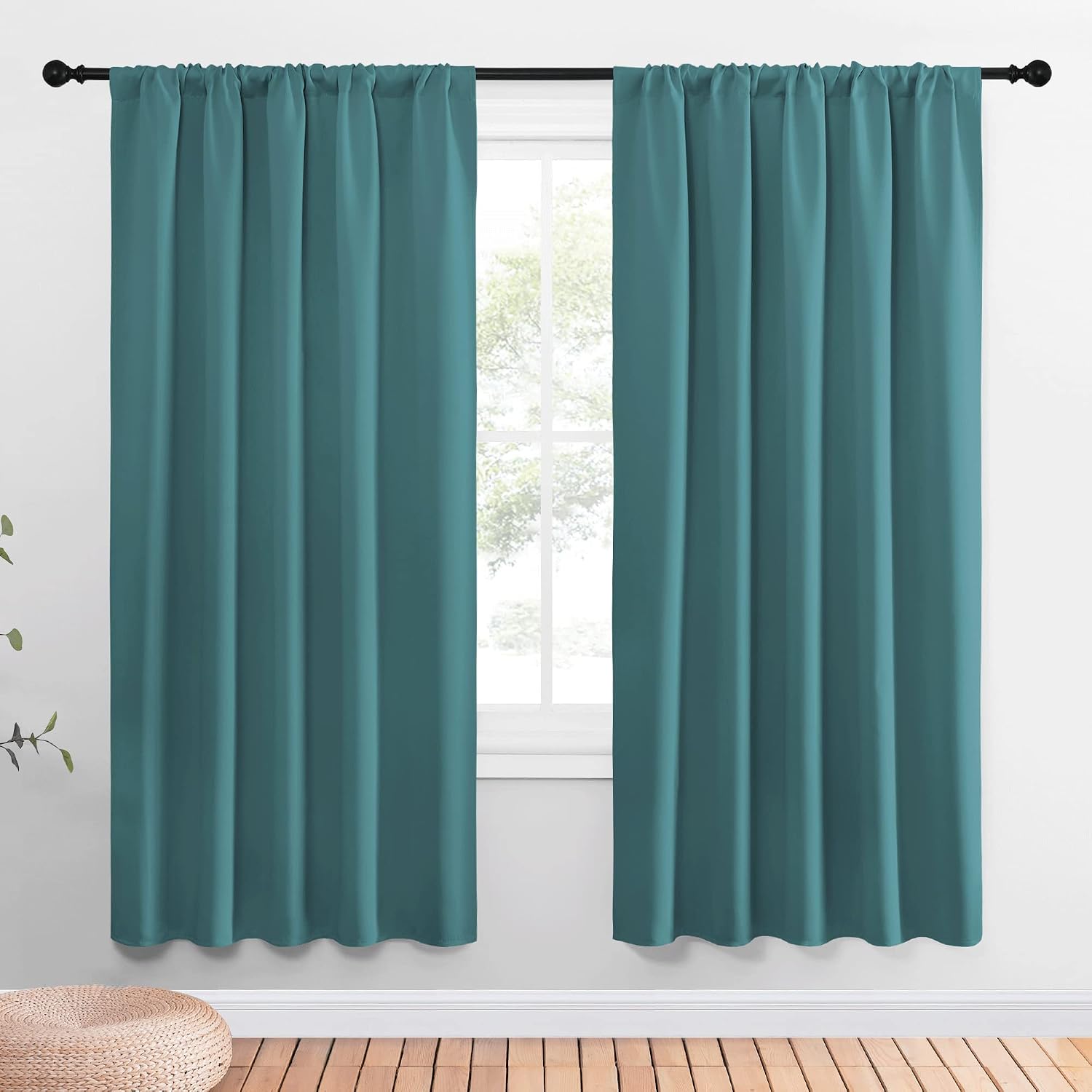 NICETOWN Window Curtains Blackout Drapes - Thermal Insulated Solid Rod Pocket Blackout Curtains/Draperies for Living Room (Sea Teal, One…