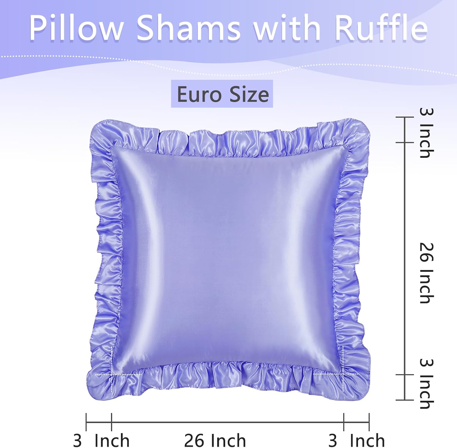 Homiest Ruffle Euro Sham Covers 26x26 Inch Set of 2, Lavender Satin Pillow Shams with 3 Inch Wide Decorative Ruffled, European Square…