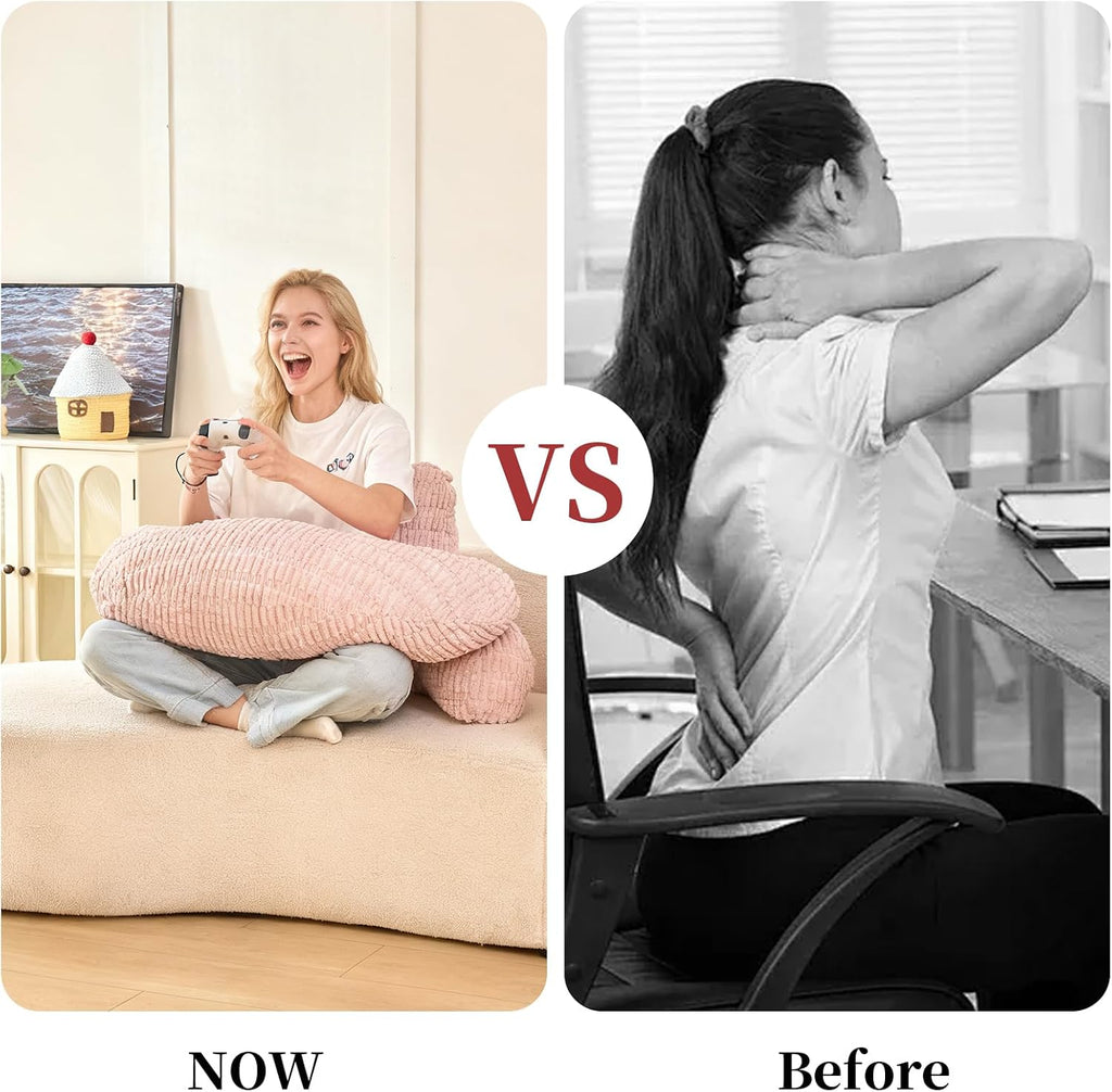 Pajeo 19" Corduroy Reading Pillow for Bed, Durable Striped Backrest Cushion with Lumbar Support & Arms, Firm Support Ergonomic Lounger for Ba…