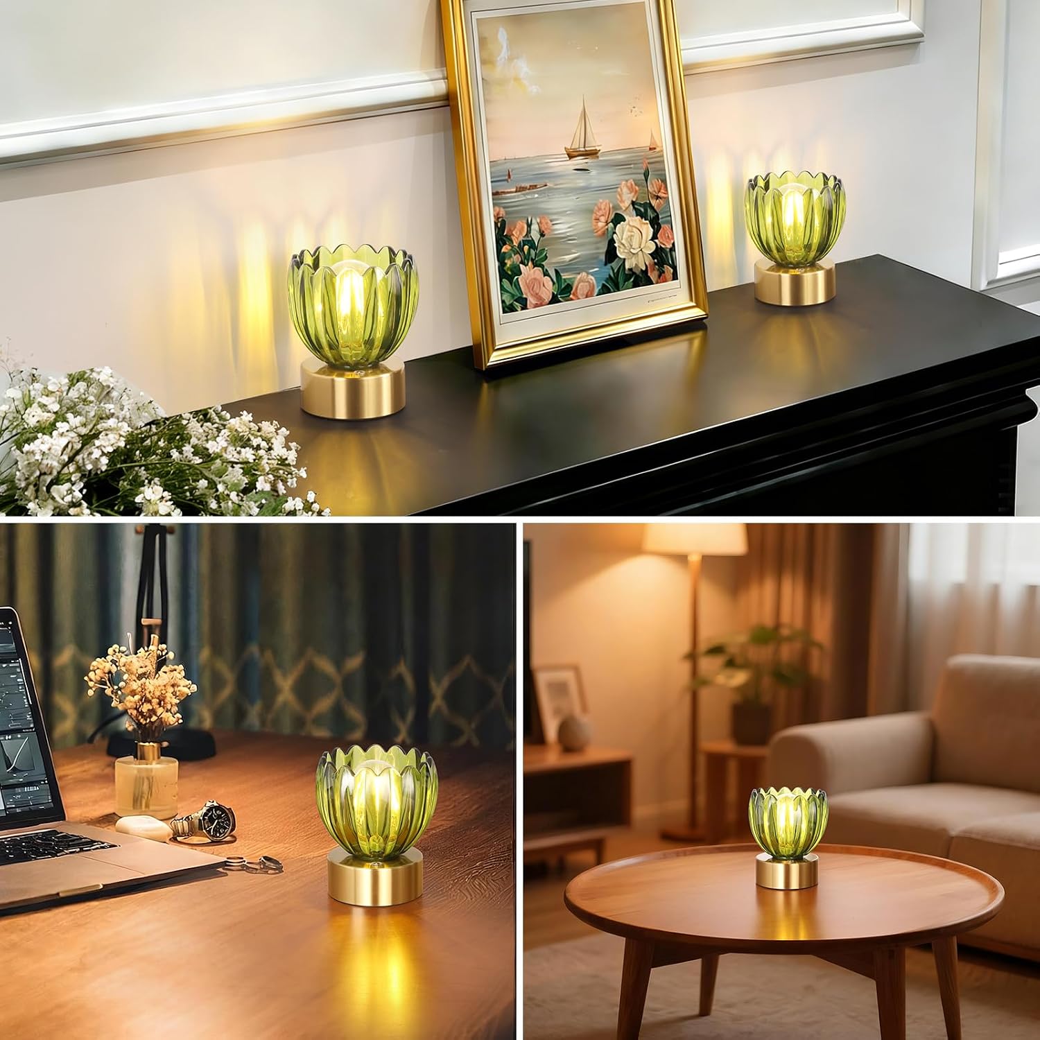 Shenmoyl Cordless Small Table Lamp with 5200mAh Battery & Touch Control, Battery Operated Tulip Table Lamp with 3 Colors, Rechargeable…