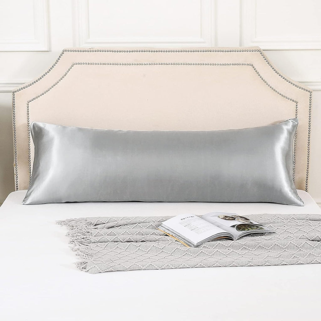 Huxmeyson Body Pillow with Satin Pillowcase, Body Pillow for Adults, Removable Cover, Silver Grey (20"x54") Silver