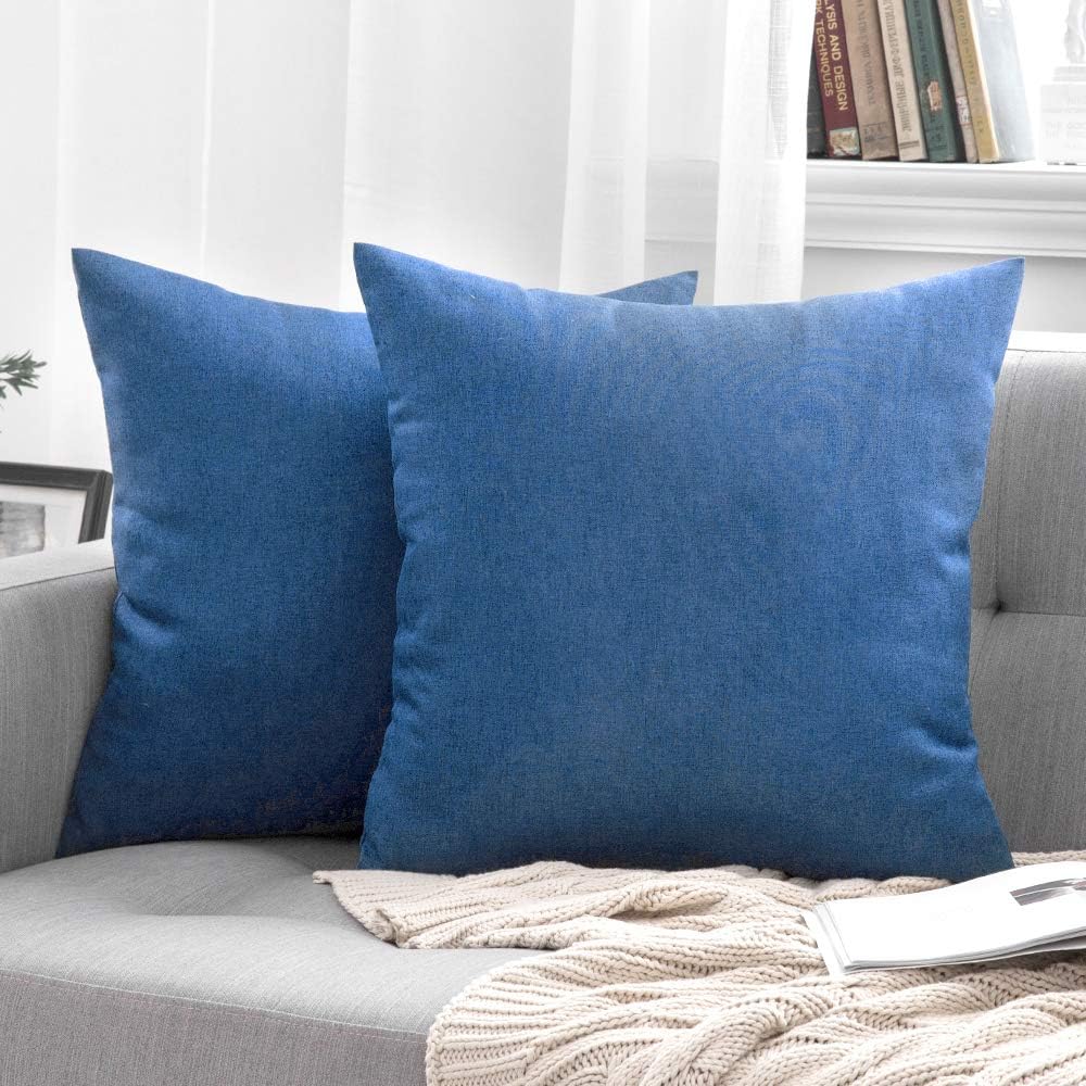 Miulee Pack of 2 Decorative Outdoor Solid Waterproof Throw Pillow Covers Faux Linen Garden Farmhouse Coastal Cushion Cases for Summer Patio…