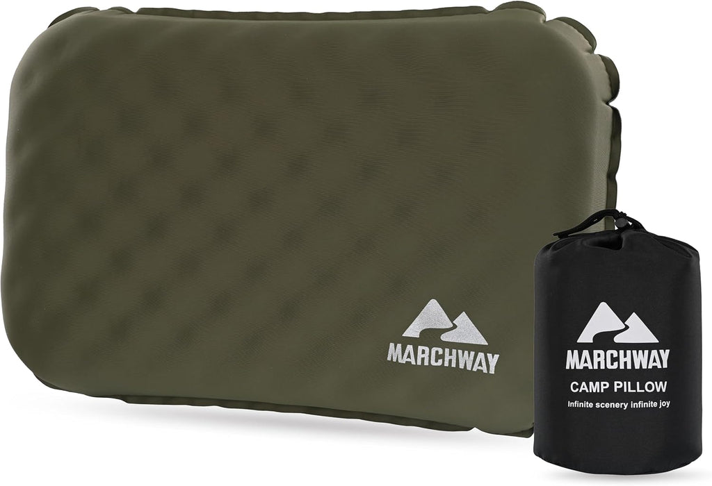 MARCHWAY Inflatable Camping Pillow with Soft Foam Top & TPU Air Bladder, Dual-Sided Support for All-Season, Lightweight Compact Travel…
