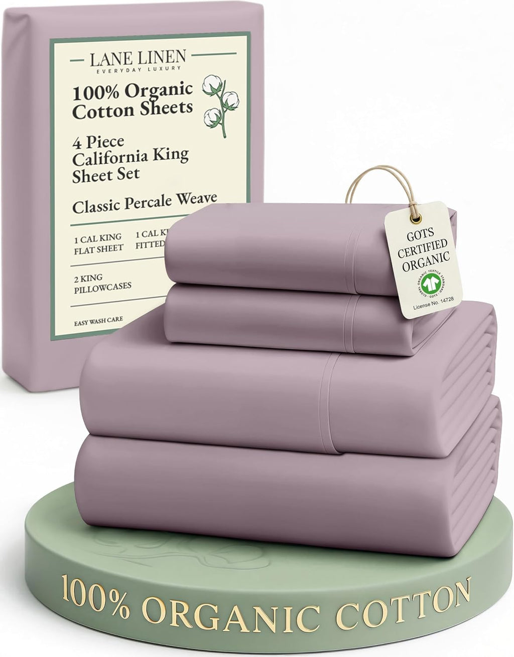 LaneLinen LANE LINEN 100% Organic Cotton Cal King Size Bed Sheets, Sustainably Produced Okeo Tex Certified California King Cotton Sheets, L…
