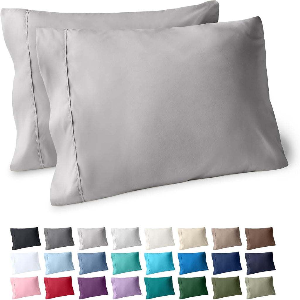 BareHome Bare Home Microfiber Pillow Cases - Standard/Queen Size Set of 2 - Cooling Pillowcases - Double Brushed - Light Grey Pillowcases 2…