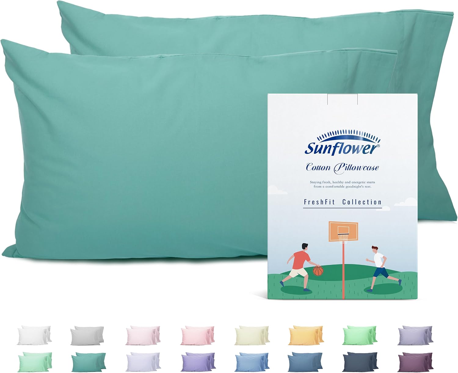 Sunflower King Pillowcases Set of 2, 100% Cotton King Pillow Cases 2, 20×40 inches Lagoon, Soft and Breathable