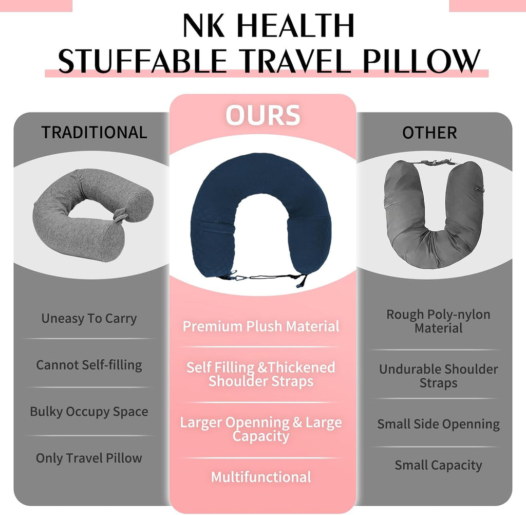 Stuffable Travel Pillow, Stuffable Neck Pillow for Travel, Neck Pillow Stuffed with Clothes Storage - No Extra Baggage Fees, Fits 5+ Days…