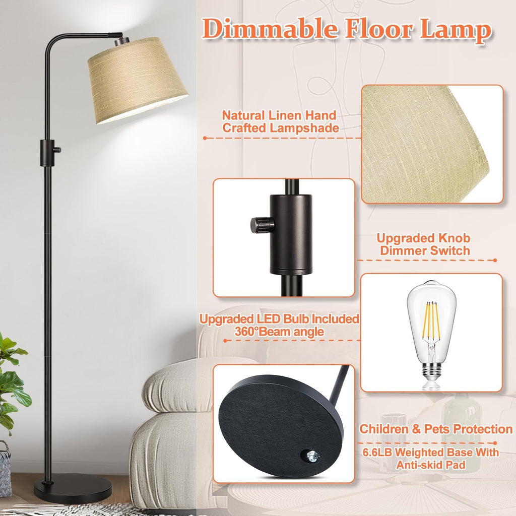 Nintiue Dimmable Floor Lamp, 1000 LM LED Edison Bulb Included, Arc Floor Lamps for Living Room Modern Standing Lamp Tall Lamps for Living…