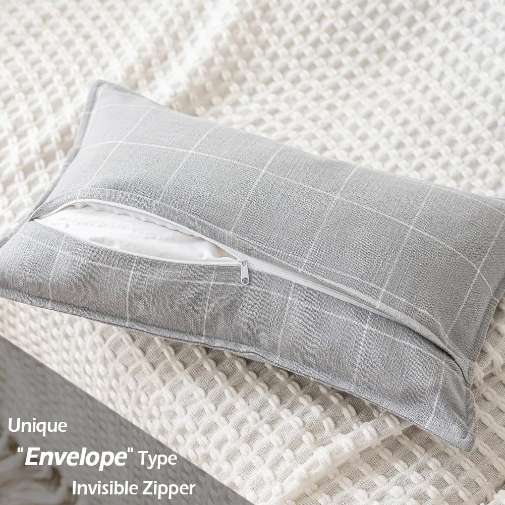 Grey Lumbar Throw Pillows 12x20, Light Grey Plaid Pillows Set of 2, Grey and White Checkered Decorative Lumbar Pillows 12 x 20, Gray…