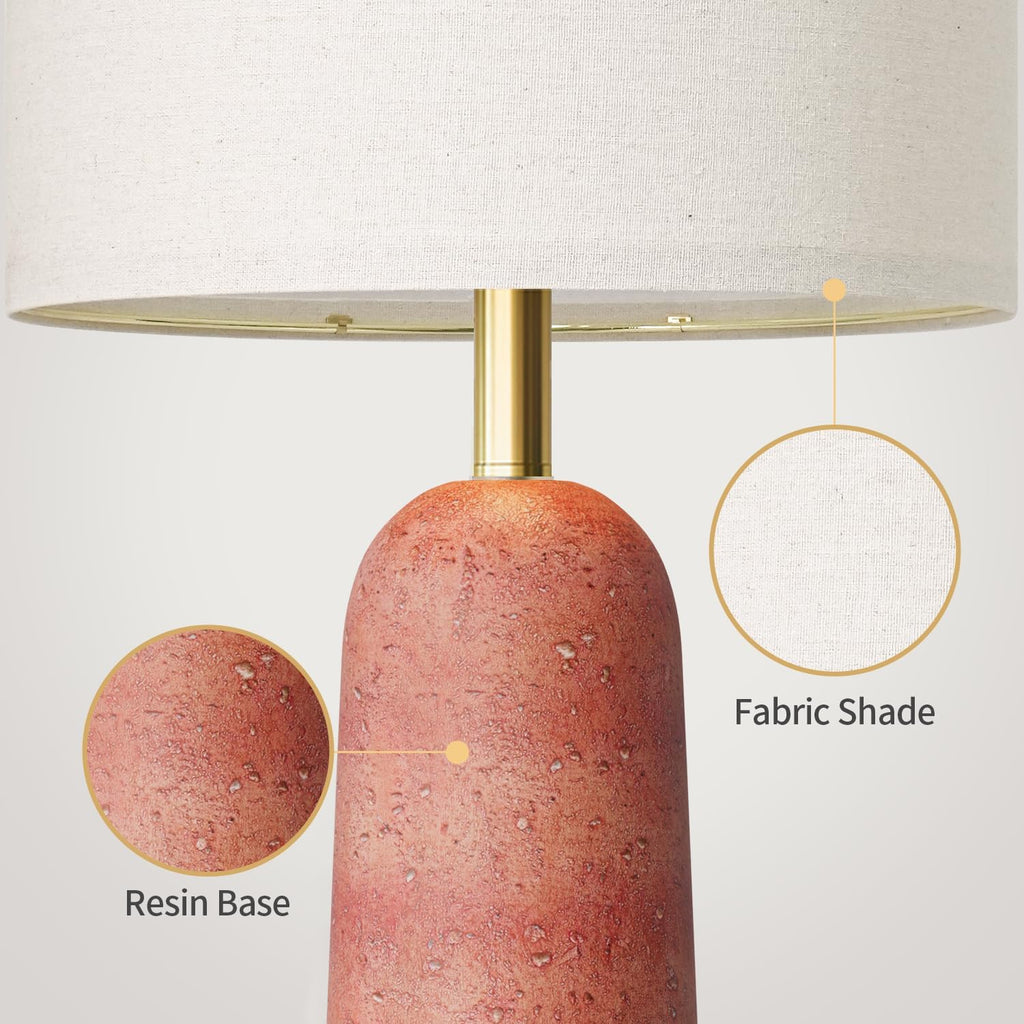 BOBOMOMO 27.25" Modern Table Lamp Set of 2, Red Resin Table Lamps with Stone Look, Lamps for Living Room with Linen Shades, Bedside Lamps…