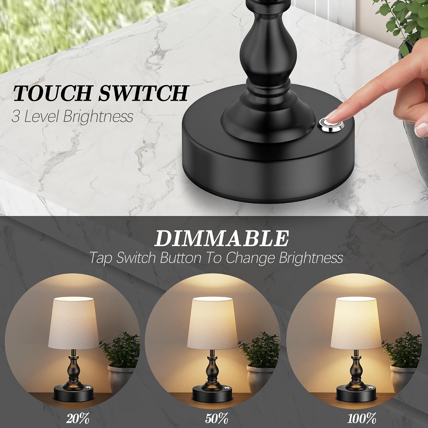 PARTPHONER Mini Cordless LED Table Lamp, 5200mAh Rechargeable Battery Operated Lamp, 3-Level Brightness, Touch Dimmable Desk Lamp…