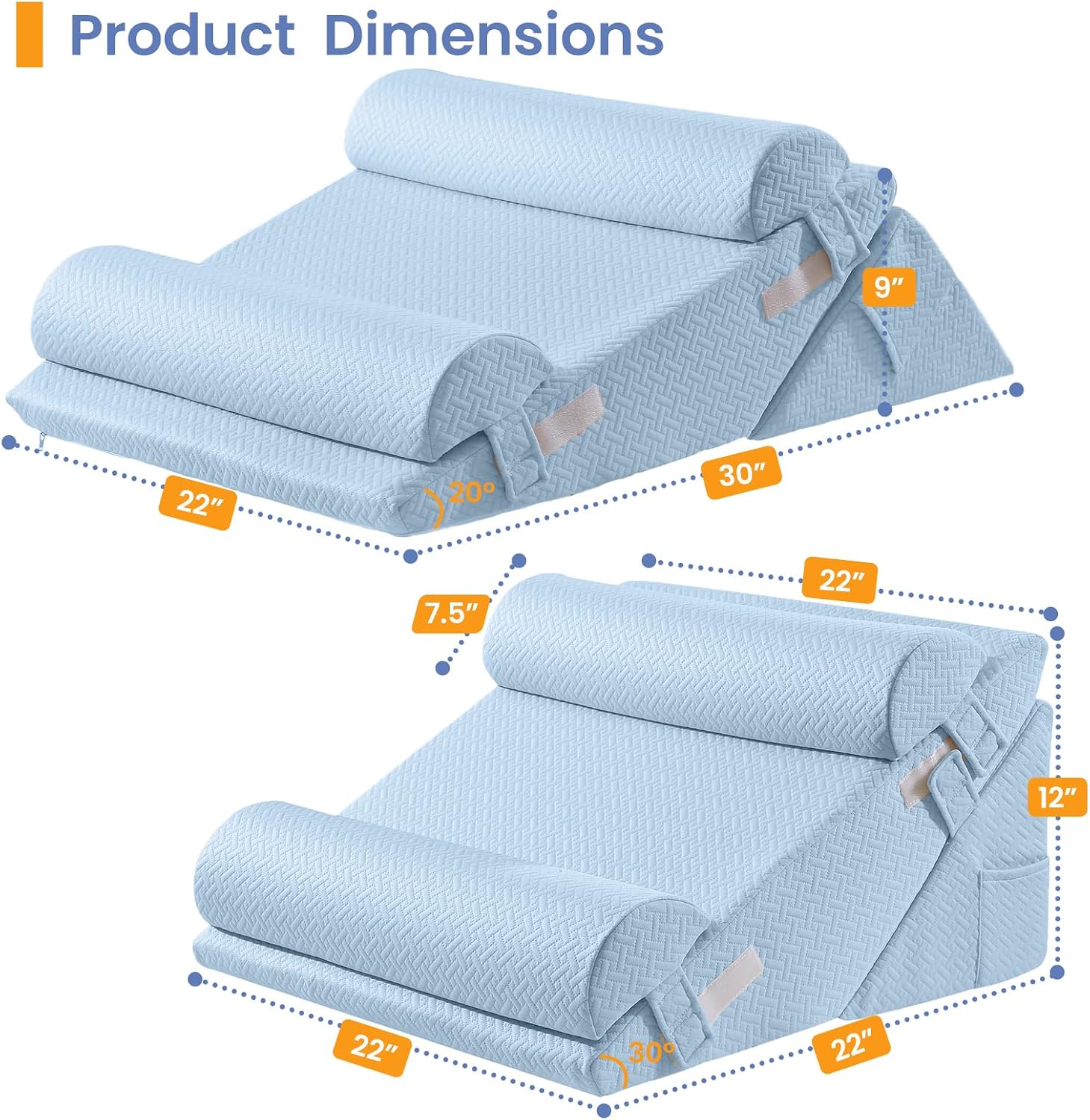 Sasttie Wedge Pillow Set for After Surgery, 3PCS Adjustable Bed Wedge Pillow Headboard with Memory Foam Neck Cushion – for Acid Reflux, Sle…