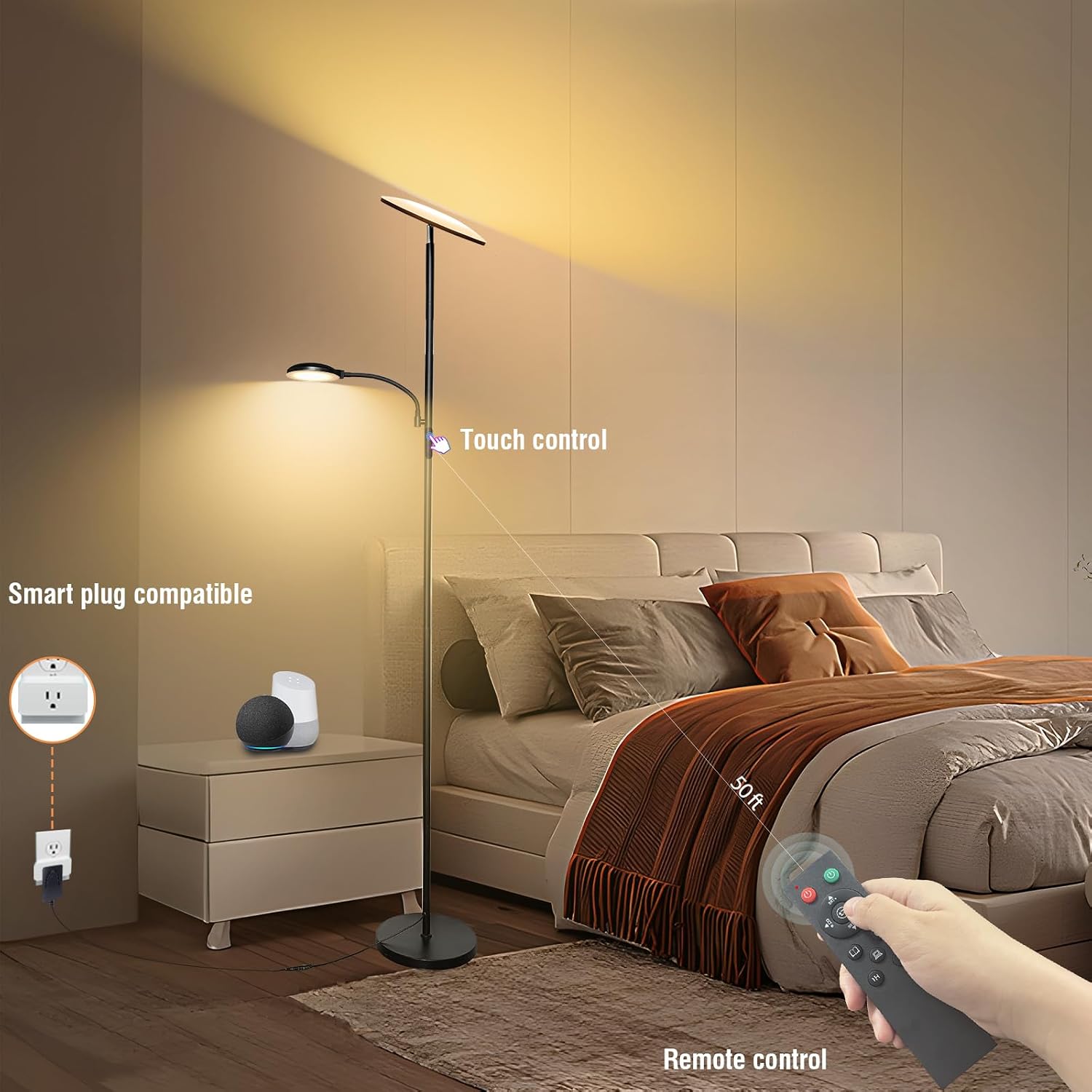 Marctronic Floor Lamps for Living Room, 44W/4500LM Super Bright 2 in 1 LED Floor Lamp with Remote, Stepless Dimmable, 69" Tall Standing Flo…