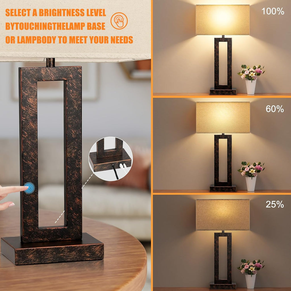 Seealle 22" Tall Living Room Lamps for Night Stands - Touch Bedside Lamp with USB C+A, 3 Way Dimmable Bedroom Lamps for End Tables Set of…