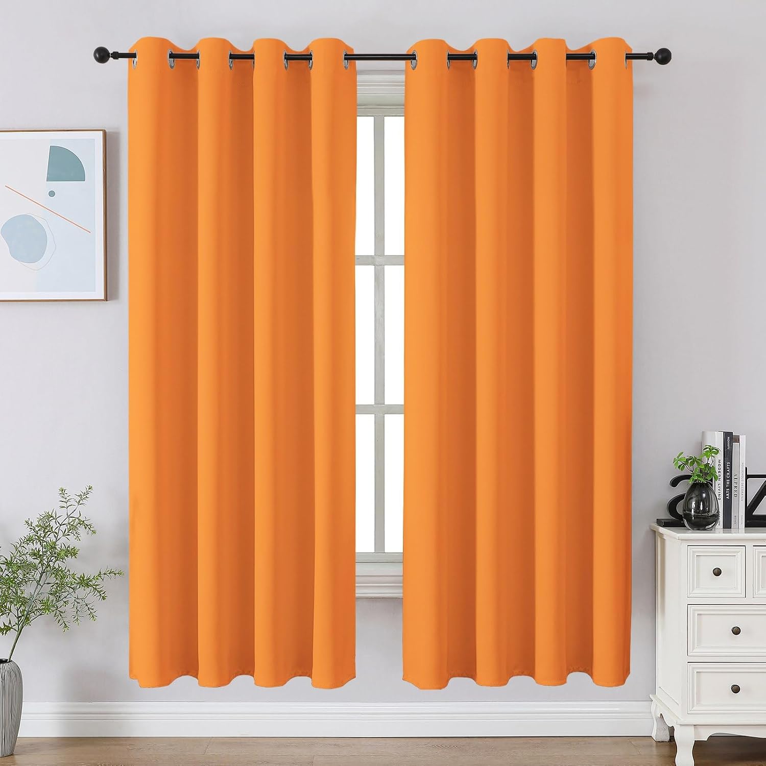 Cucraf Orange Blackout Curtains 63 inch Length 2 Panels Set, Room Darkening Drapes for Living Room Bedroom, Thermal Insulated Light Blockin…