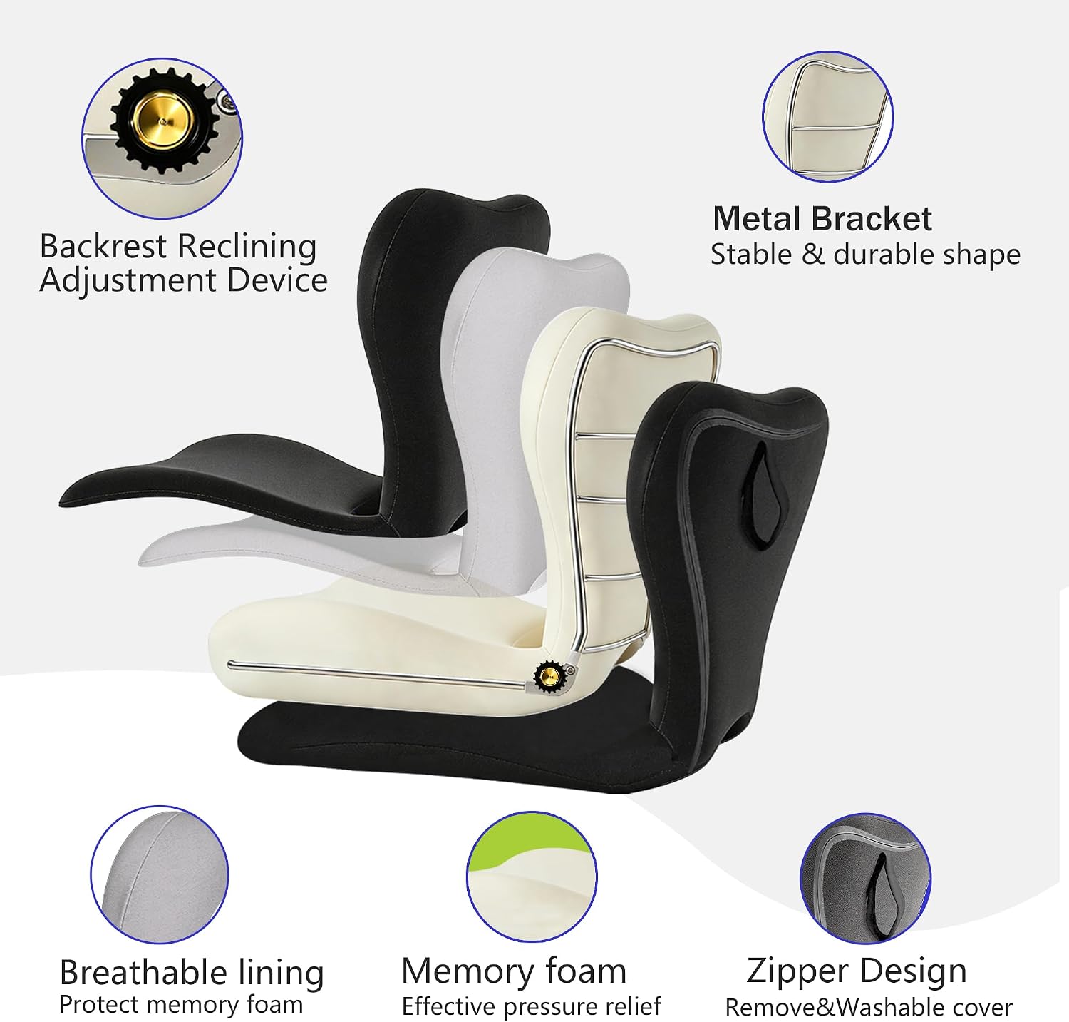 Yoobebest Adjustable Backrest Memory Foam Lumbar Support Pillow, Back Support Cushion for Office Chair, Home, Meditation on Floor, Lower Back…