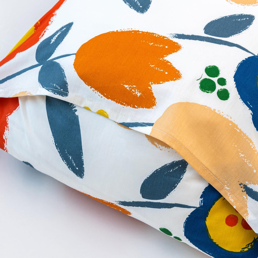 Susybao Floral Pillow Cases King Size Set of 2 100% Cotton Colorful Flower Pillow Covers Envelope Closure End Orange Blue Botanical Decorat…