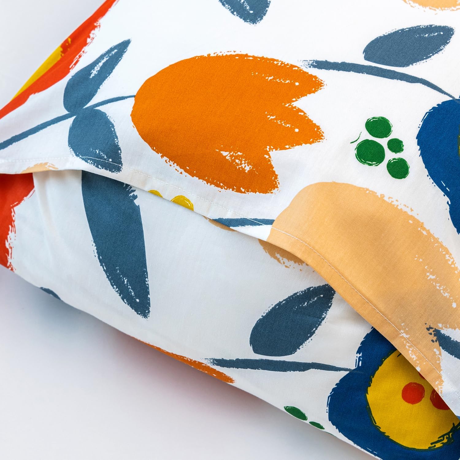 Susybao Floral Pillow Cases King Size Set of 2 100% Cotton Colorful Flower Pillow Covers Envelope Closure End Orange Blue Botanical Decorat…