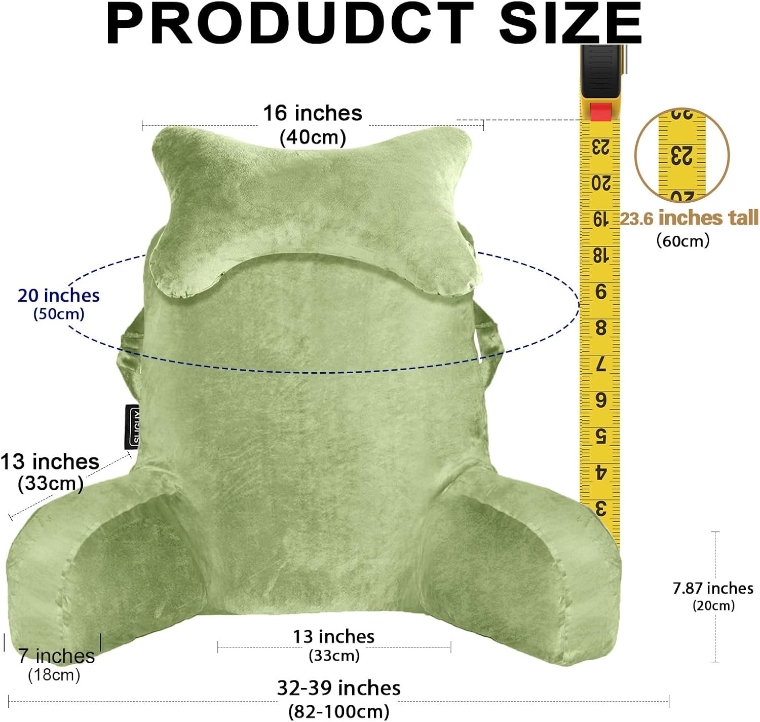SLIGUY Reading Pillow for Sitting in Bed Couch Adult, Back Pillow with arm Support and Pockets, Adult Back Pillow Bed Chair for Rest…