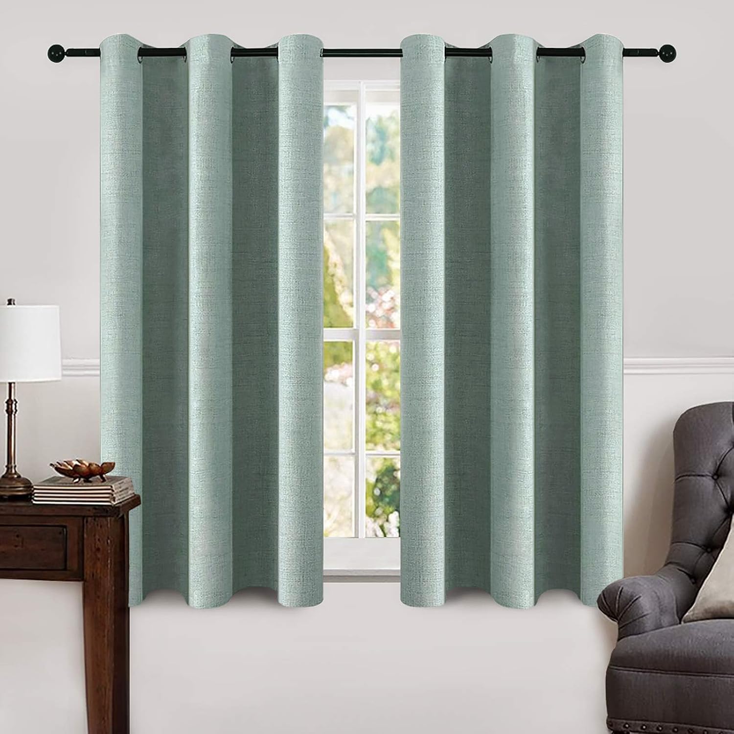 Miulee Linen Blackout Curtains and Drapes 100% Room Darken Thermal Insulated Grommet Window Panels with Coating 2 PCs W 42 x L 63 inches Se…