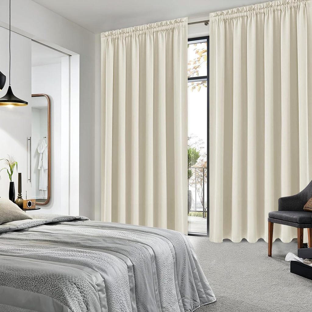 DWCN Blackout Curtains for Living Room Thermal Insulated, Energy Saving & Noise Reducing Bedroom Curtains, Light Beige, W 70x L 84 Inch…
